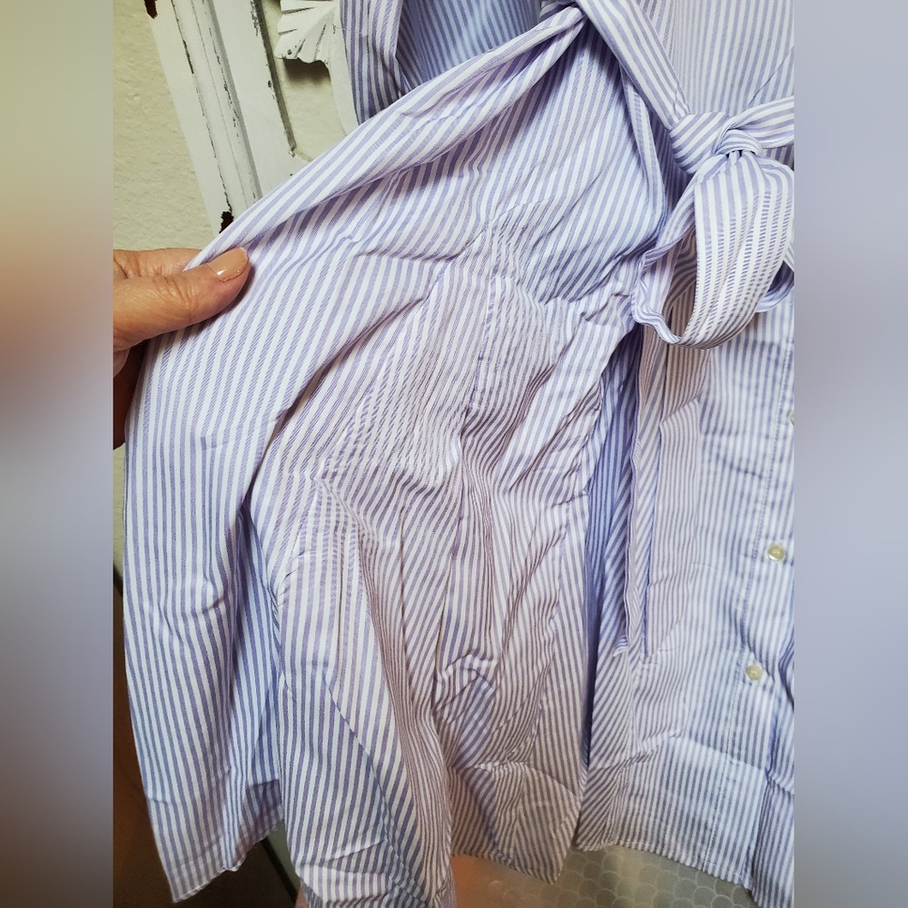 Lavender Pinstripe Shirt Dress NWT Angela Plus Best Fit Lg/XL - Picture 5 of 14
